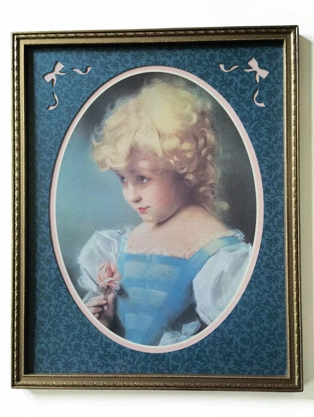 Vintage Home Interior Victorian Little Girl Print Gold Frame 16x20 Cottagecore
